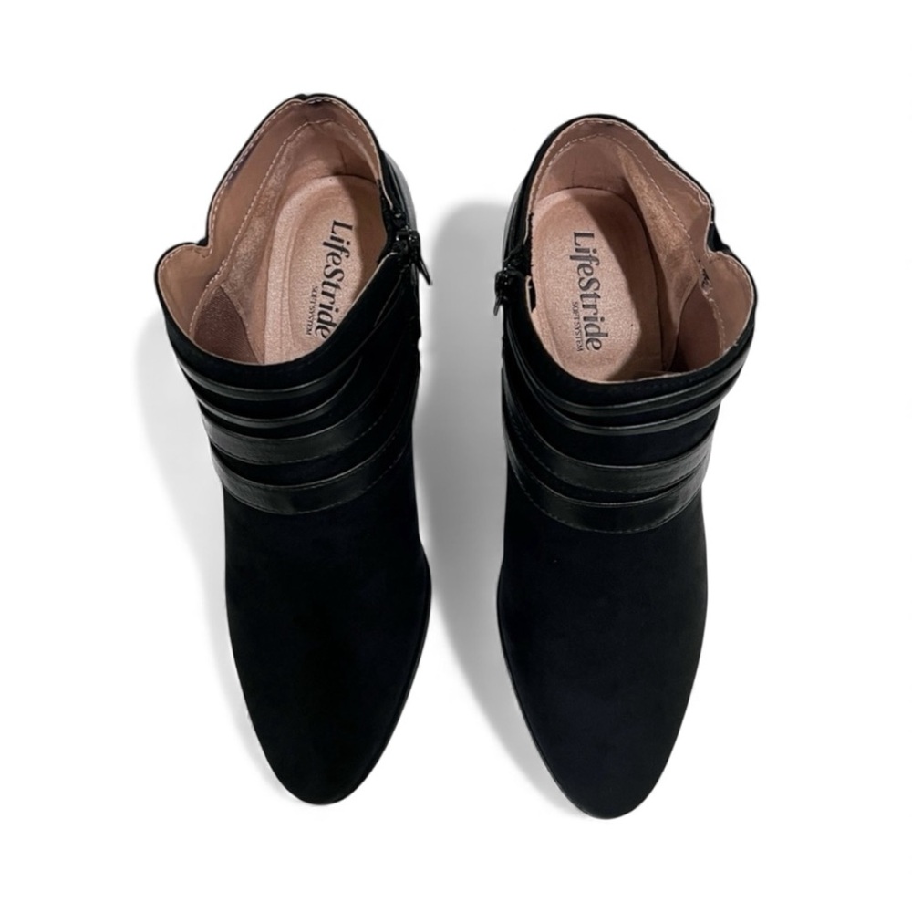 LifeStride Paloma Faux Suede Western Ankle Boots Zipper Black 9.5W Wide NEW - Picture 6 of 15